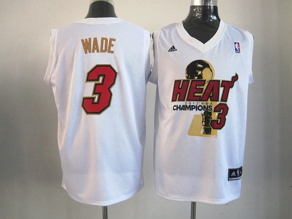  NBA Miami Heat 3 Dwyane Wade 2012 NBA Finals Champions White Jersey